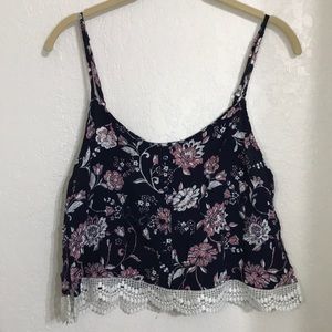 Blue/pink/white button down crop top